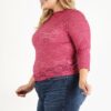 Plus Size Sheer Lace Fitted Top – Rose