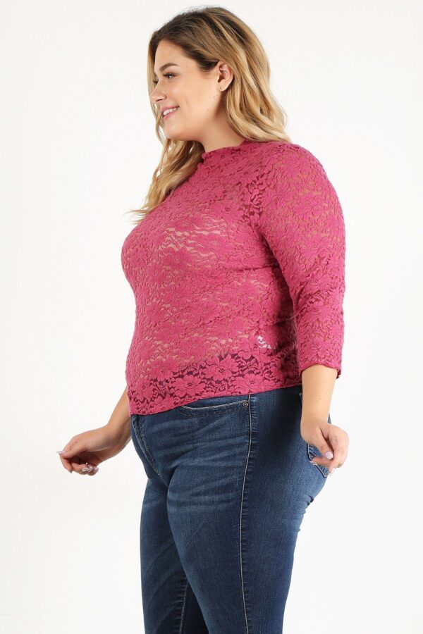 Plus Size Sheer Lace Fitted Top – Rose