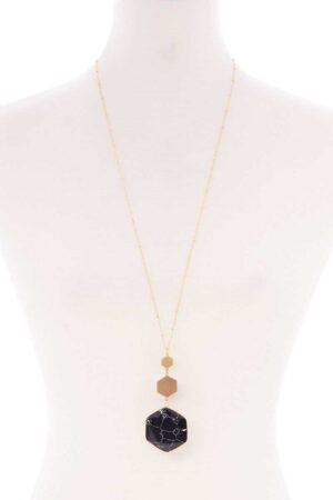 Marbled Natural Stone Pendant Long Necklace