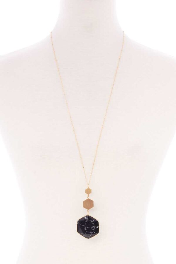 Marbled Natural Stone Pendant Long Necklace