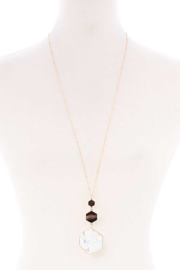 Marbled Natural Stone Pendant Long Necklace