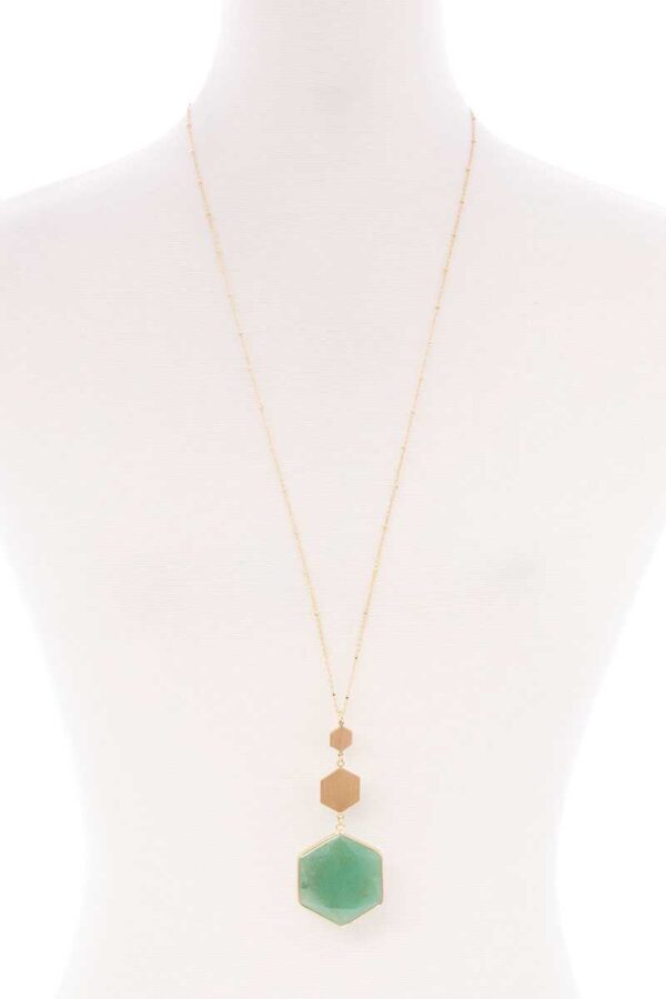 Marbled Natural Stone Pendant Long Necklace