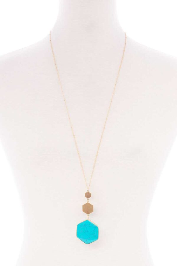 Marbled Natural Stone Pendant Long Necklace