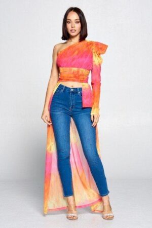 Tie Dye One-Shoulder Top – Yellow/Fuchsia