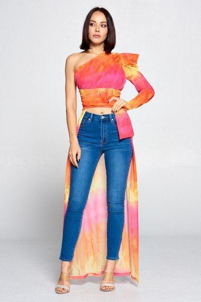 Tie Dye One-Shoulder Top – Yellow/Fuchsia