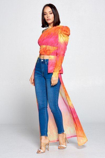 Tie Dye One-Shoulder Top – Yellow/Fuchsia