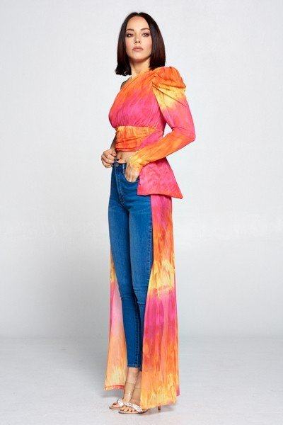 Tie Dye One-Shoulder Top – Yellow/Fuchsia