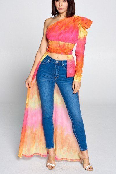 Tie Dye One-Shoulder Top – Yellow/Fuchsia