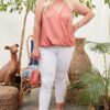 Plus Size Surplice Pleated Cami with Back Shirring – Terracotta