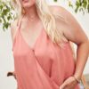 Plus Size Surplice Pleated Cami with Back Shirring – Terracotta