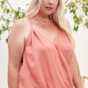 Plus Size Surplice Pleated Cami with Back Shirring – Terracotta