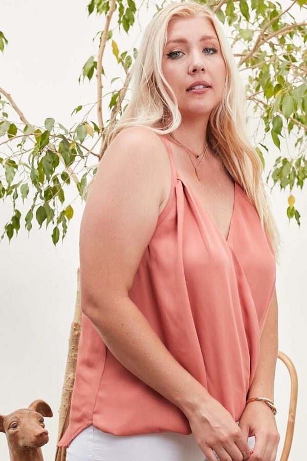 Plus Size Surplice Pleated Cami with Back Shirring – Terracotta