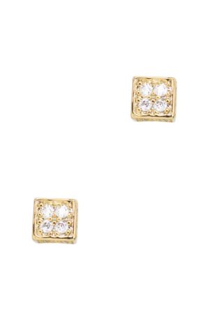 Secret Box Square Stone Stud Earrings – Gold & Silver