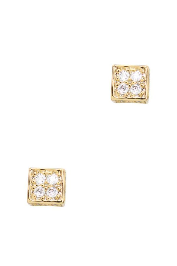Secret Box Square Stone Stud Earrings – Gold & Silver