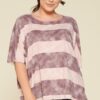 Plus Size Stripe Pleated Blouse with Boat Neck – Mauve