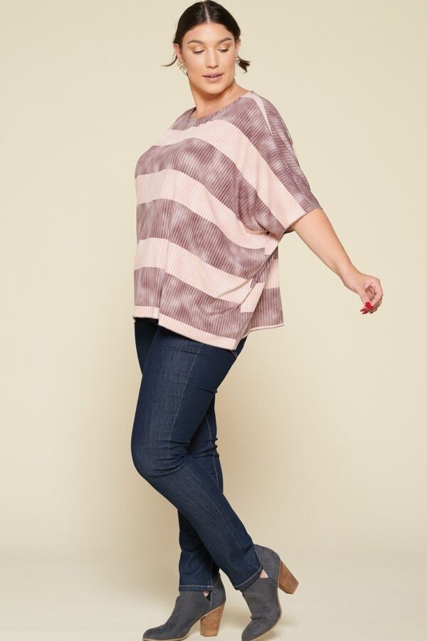 Plus Size Stripe Pleated Blouse with Boat Neck – Mauve