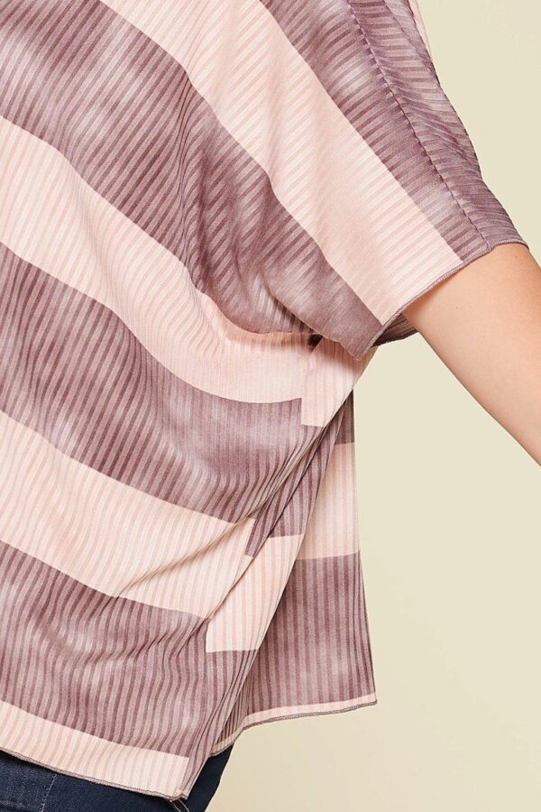 Plus Size Stripe Pleated Blouse with Boat Neck – Mauve