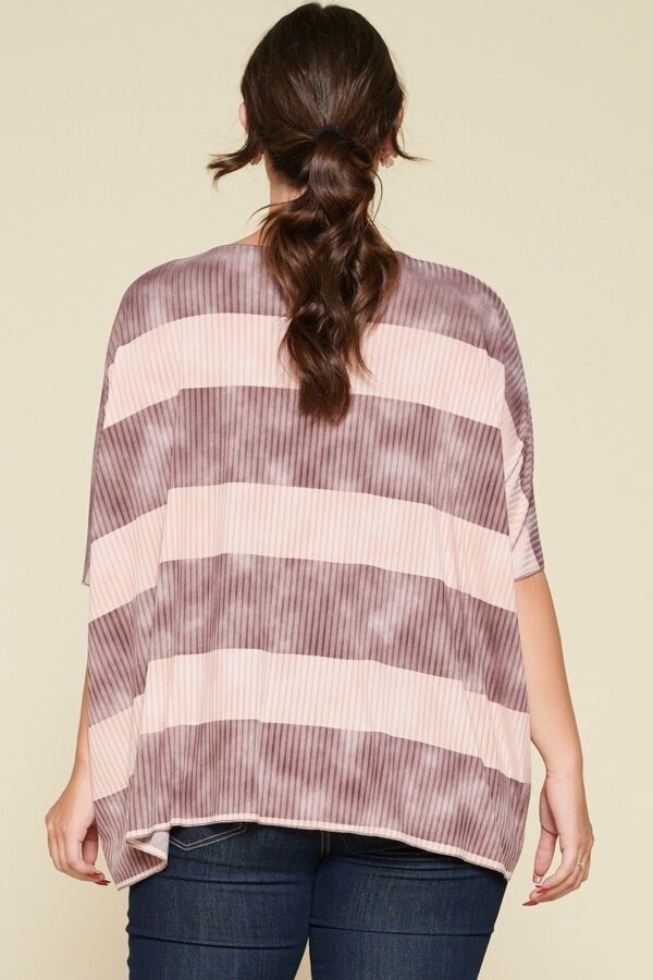 Plus Size Stripe Pleated Blouse with Boat Neck – Mauve