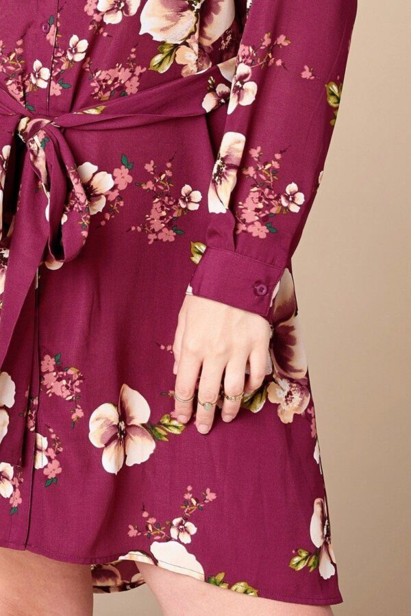 Plus Size Floral Woven Button-Down Shirt Dress