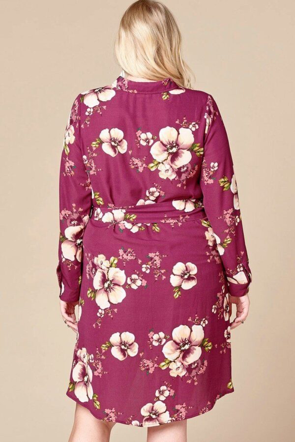 Plus Size Floral Woven Button-Down Shirt Dress