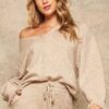 Loose V-Neck Fringe Knit Sweater – Taupe