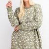 Plus Size Leopard Terry Knit Mini Dress – Faded Sage