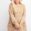 Plus-Size Leopard Terry Knit Mini Dress – Camel