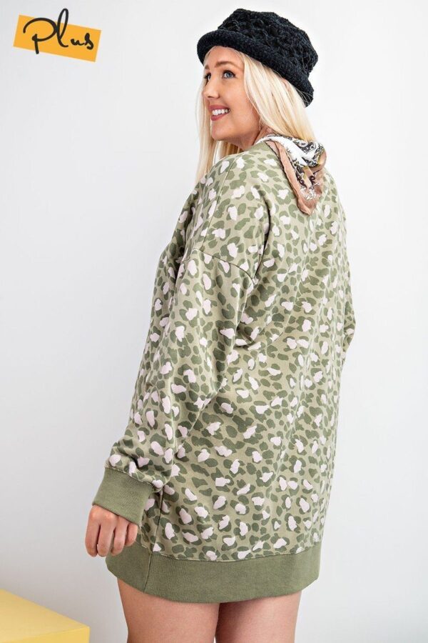 Plus Size Leopard Terry Knit Mini Dress – Faded Sage