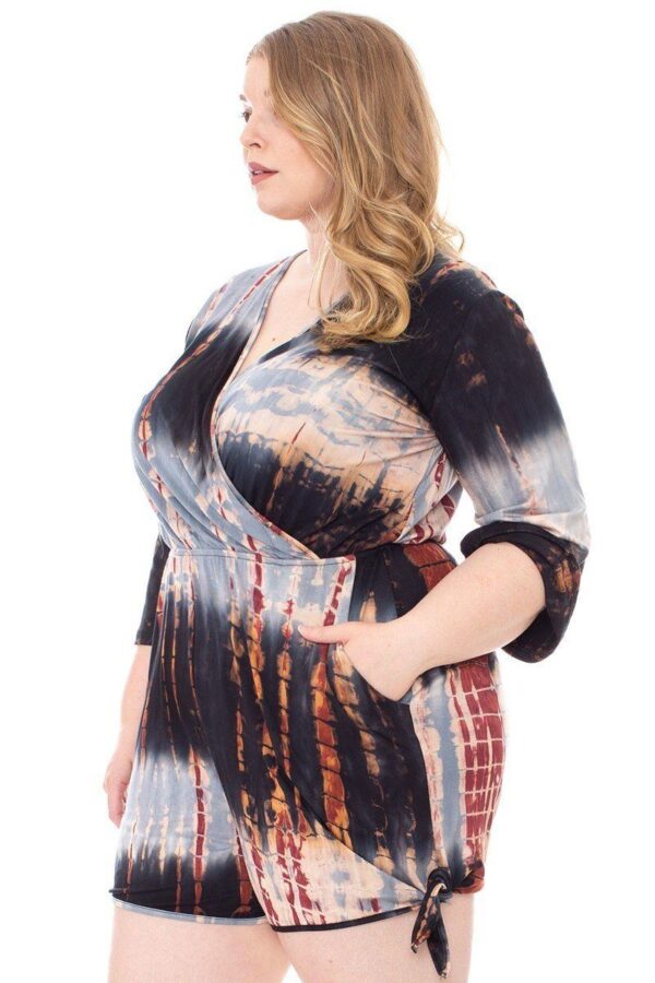 Tie Dye Wrap Romper – Plus Size, Black/Rust
