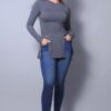 Long Sleeve Slitted Top – Charcoal, Made in USA