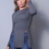 Long Sleeve Slitted Top – Charcoal, Made in USA
