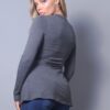 Long Sleeve Slitted Top – Charcoal, Made in USA