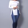 Slitted Long Sleeve Top – Ivory Rayon-Spandex