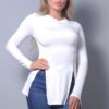 Slitted Long Sleeve Top – Ivory Rayon-Spandex