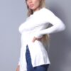 Slitted Long Sleeve Top – Ivory Rayon-Spandex