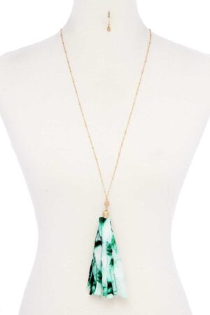Tie-Dye Fabric Tassel Necklace – Pink/Blue/Green