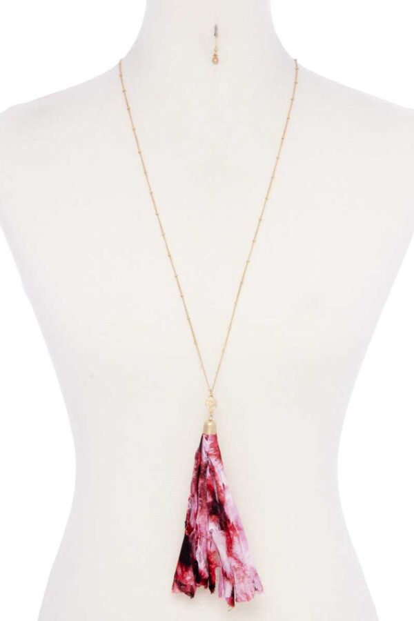 Tie-Dye Fabric Tassel Necklace – Pink/Blue/Green