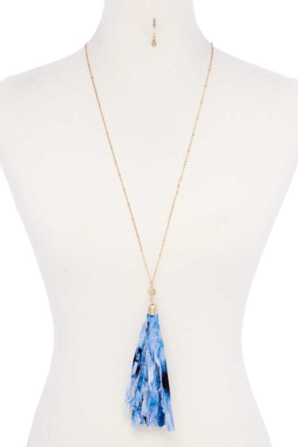 Tie-Dye Fabric Tassel Necklace – Pink/Blue/Green