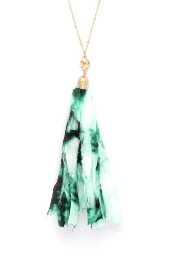 Tie-Dye Fabric Tassel Necklace – Pink/Blue/Green