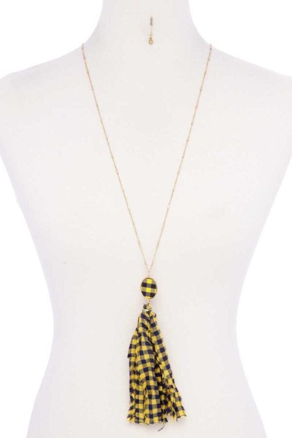 Checkered Fabric Tassel Necklace – Bohemian Accent