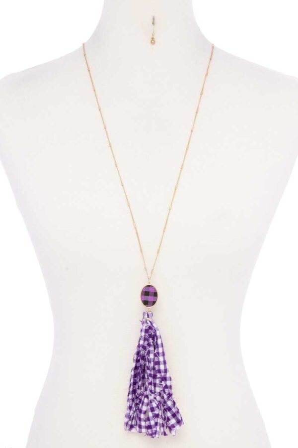 Checkered Fabric Tassel Necklace – Bohemian Accent