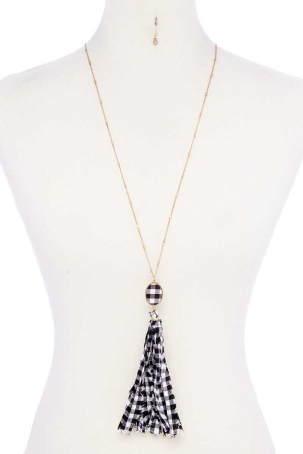 Checkered Fabric Tassel Necklace – Bohemian Accent