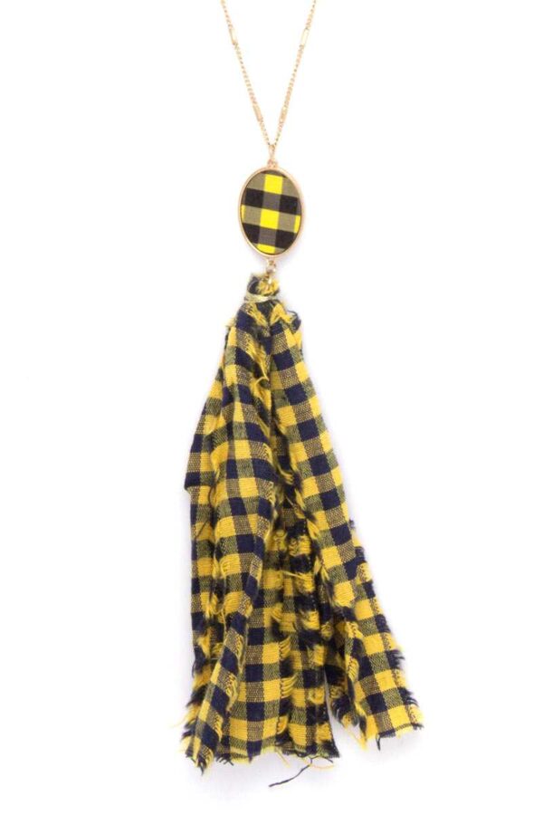 Checkered Fabric Tassel Necklace – Bohemian Accent