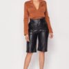 Deep-V Cropped Power-Shoulder Blazer Bodysuit – Camel