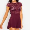 Floral Sheer Lace Combo Romper – Plum Lace Detail