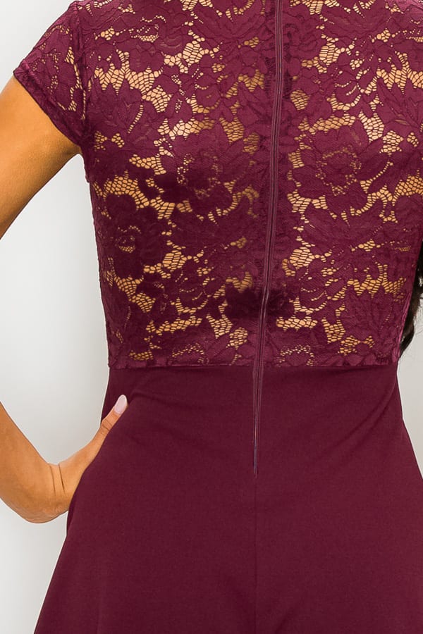 Floral Sheer Lace Combo Romper – Plum Lace Detail