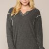 Plus Size Two-Tone Ribbed Tunic Top with Side Slits