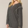 Plus Size Two-Tone Ribbed Tunic Top with Side Slits