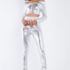 Metallic Scales Cropped Top & High-Waist Legging Set – Silver
