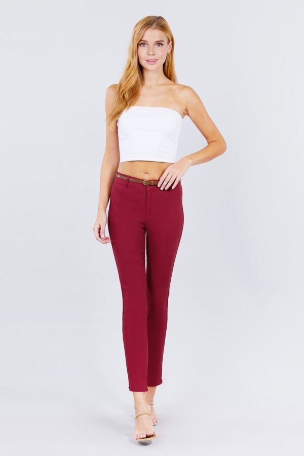 Textured Belted Long Pants – Burgundy Hue